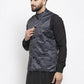 Jompers Men Charcoal Grey Printed Satin Nehru Jacket ( JOWC 4007 Charcoal)