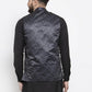 Jompers Men Charcoal Grey Printed Satin Nehru Jacket ( JOWC 4007 Charcoal)