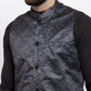 Jompers Men Charcoal Grey Printed Satin Nehru Jacket ( JOWC 4007 Charcoal)