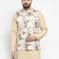 Jompers Men Cream Printed Satin Nehru Jacket ( JOWC 4007  Cream )
