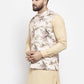 Jompers Men Cream Printed Satin Nehru Jacket ( JOWC 4007  Cream )