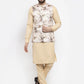 Jompers Men Cream Printed Satin Nehru Jacket ( JOWC 4007  Cream )