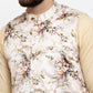 Jompers Men Cream Printed Satin Nehru Jacket ( JOWC 4007  Cream )