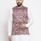 Jompers Men Pink Printed Satin Nehru Jacket ( JOWC 4007 Pink)