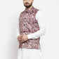 Jompers Men Pink Printed Satin Nehru Jacket ( JOWC 4007 Pink)