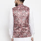 Jompers Men Pink Printed Satin Nehru Jacket ( JOWC 4007 Pink)