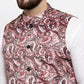 Jompers Men Pink Printed Satin Nehru Jacket ( JOWC 4007 Pink)