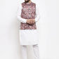 Jompers Men Pink Printed Satin Nehru Jacket ( JOWC 4007 Pink)