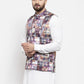 Jompers Men Purple Printed Satin Nehru Jacket ( JOWC 4007 Purple)