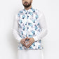Jompers Men Silver Printed Satin Nehru Jacket ( JOWC 4007 Silver)