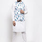 Jompers Men Silver Printed Satin Nehru Jacket ( JOWC 4007 Silver)