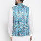 Jompers Men Sky-Blue Printed Satin Nehru Jacket ( JOWC 4007 Sky)