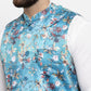 Jompers Men Sky-Blue Printed Satin Nehru Jacket ( JOWC 4007 Sky)