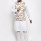 Jompers Men White Printed Satin Nehru Jacket ( JOWC 4007 White)
