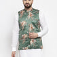 Jompers Men Green & Brown Printed Satin Nehru Jacket ( JOWC 4007 Green)