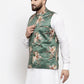 Jompers Men Green & Brown Printed Satin Nehru Jacket ( JOWC 4007 Green)