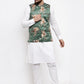 Jompers Men Green & Brown Printed Satin Nehru Jacket ( JOWC 4007 Green)