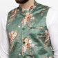 Jompers Men Green & Brown Printed Satin Nehru Jacket ( JOWC 4007 Green)
