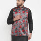 Jompers Men Grey Printed Satin Nehru Jacket ( JOWC 4008 Grey)