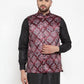 Jompers Men Maroon Printed Satin Nehru Jacket ( JOWC 4008 Maroon)