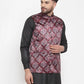 Jompers Men Maroon Printed Satin Nehru Jacket ( JOWC 4008 Maroon)
