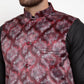 Jompers Men Maroon Printed Satin Nehru Jacket ( JOWC 4008 Maroon)