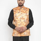 Jompers Men Orange Printed Satin Nehru Jacket ( JOWC 4008 Orange)