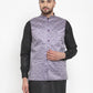 Jompers Men Purple Printed Satin Nehru Jacket ( JOWC 4008 Purple)