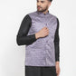 Jompers Men Purple Printed Satin Nehru Jacket ( JOWC 4008 Purple)