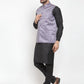 Jompers Men Purple Printed Satin Nehru Jacket ( JOWC 4008 Purple)