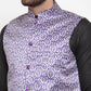 Jompers Men Purple Printed Satin Nehru Jacket ( JOWC 4008 Purple)