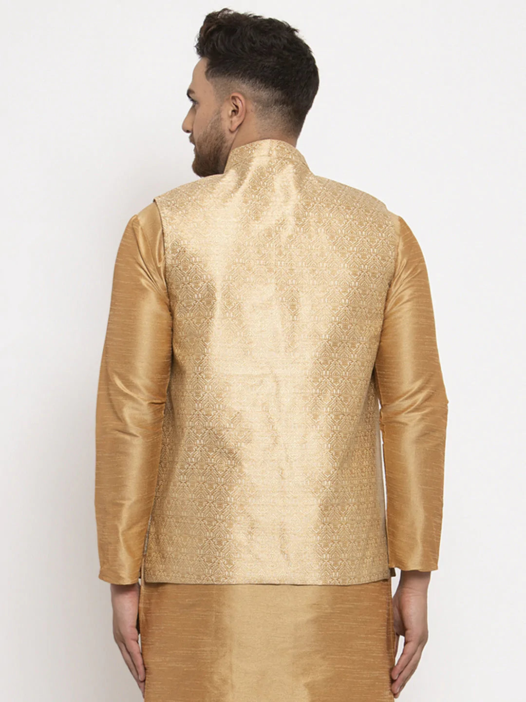 Jompers Men's Gold Woven Nehru Jacket ( JOWC 4009Golden )