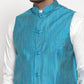 Jompers Men's Blue Woven Design Nehru Jacket ( JOWC 4010 Blue )