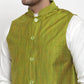 Jompers Men's Green Woven Design Nehru Jacket ( JOWC 4010 Green )