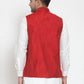 Jompers Men's Red Woven Design Nehru Jacket ( JOWC 4010 Red )