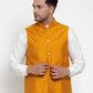 Jompers Men's Yellow Woven Design Nehru Jacket ( JOWC 4010 Yellow )