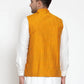 Jompers Men's Yellow Woven Design Nehru Jacket ( JOWC 4010 Yellow )