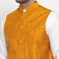 Jompers Men's Yellow Woven Design Nehru Jacket ( JOWC 4010 Yellow )