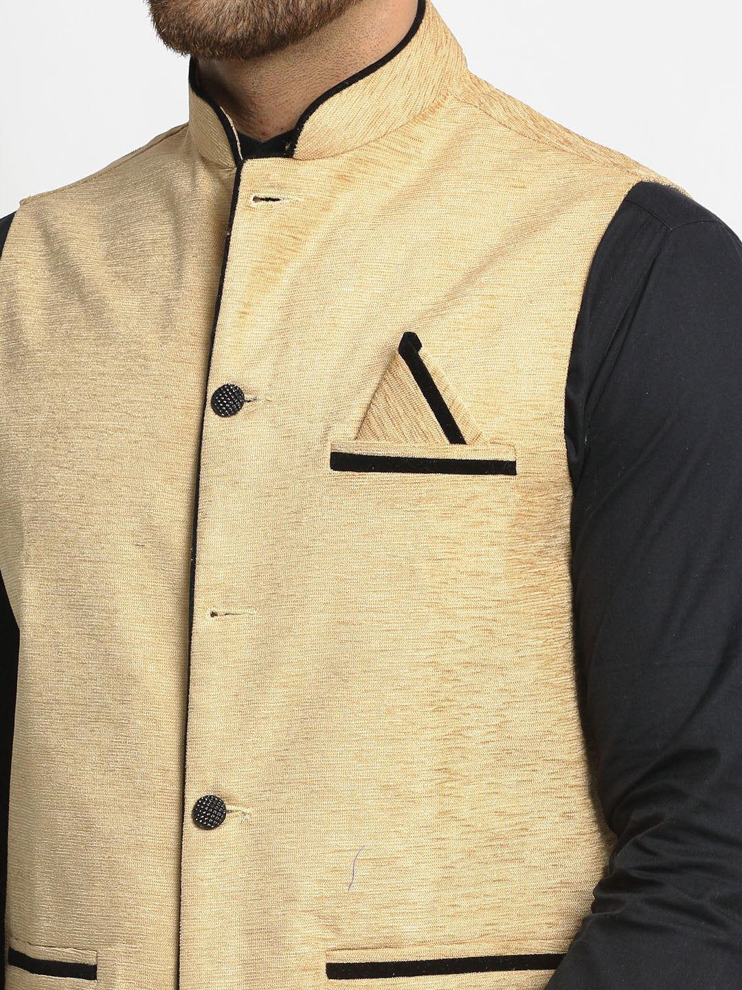 Jompers Men's Beige Solid Nehru Jacket with Square Pocket ( JOWC 4024Beige )
