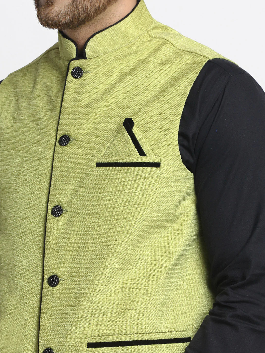 Jompers Men's Green Solid Nehru Jacket with Square Pocket ( JOWC 4024Green )