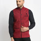 Jompers Men's Maroon Solid Nehru Jacket with Square Pocket ( JOWC 4024Maroon )