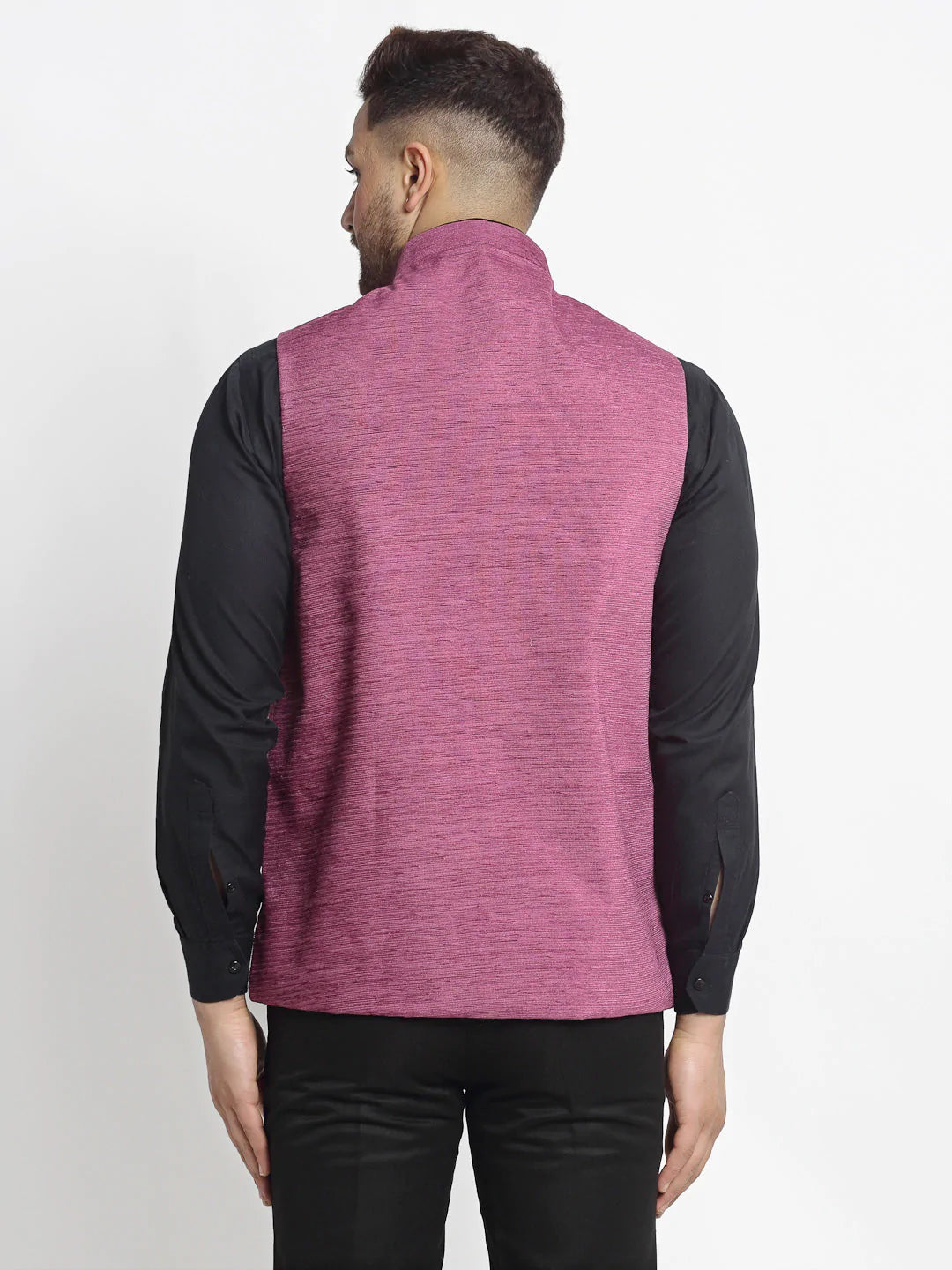 Jompers Men's Purple Solid Nehru Jacket with Square Pocket ( JOWC 4024Purple )