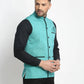 Jompers Men's Blue Solid Nehru Jacket with Square Pocket ( JOWC 4024Sky )