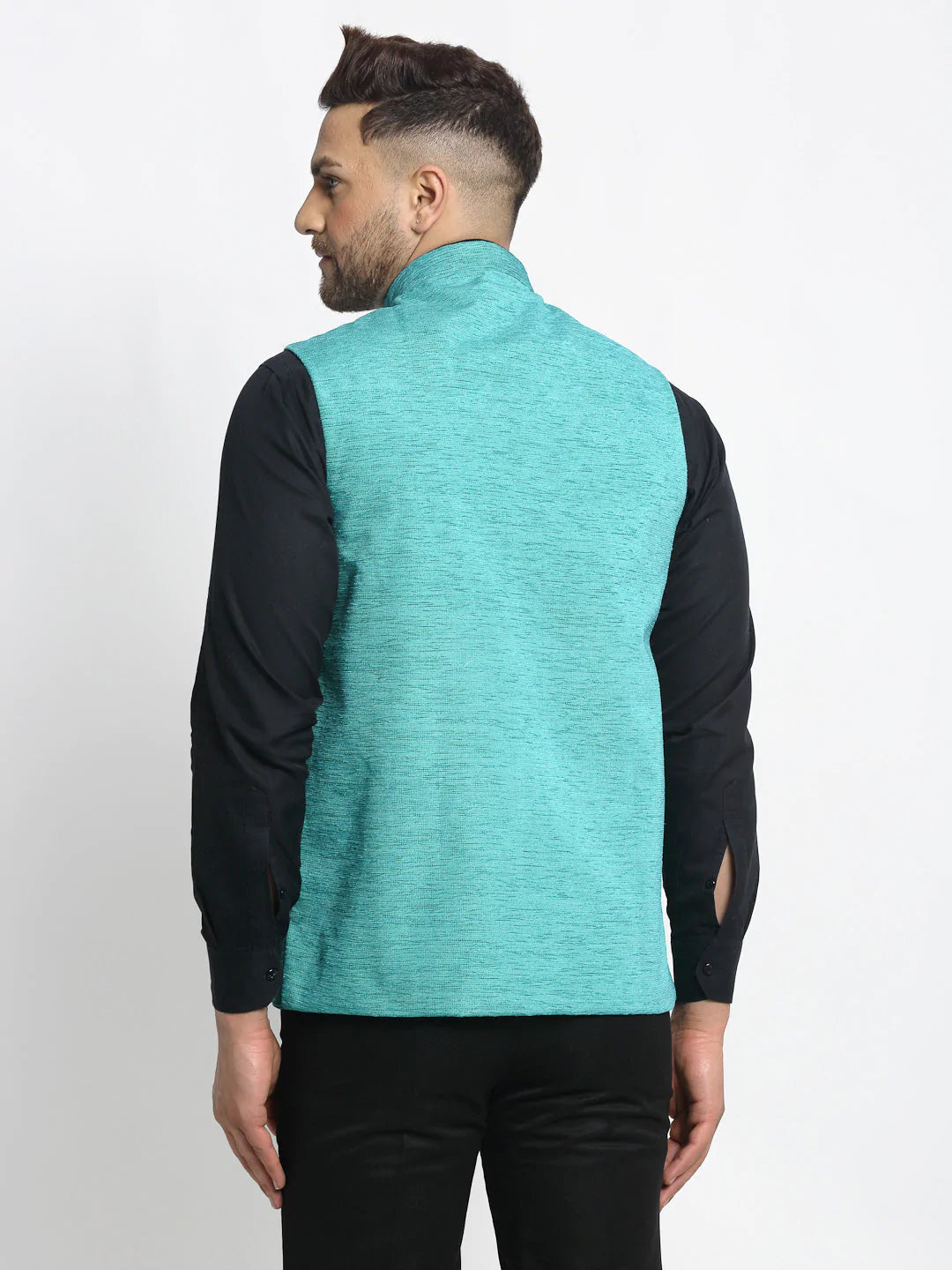 Jompers Men's Blue Solid Nehru Jacket with Square Pocket ( JOWC 4024Sky )