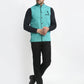 Jompers Men's Blue Solid Nehru Jacket with Square Pocket ( JOWC 4024Sky )