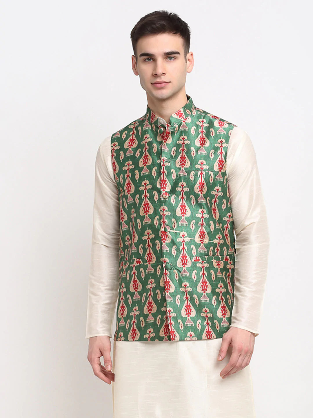 Jompers Men's Green Digital Printed Green Waistcoat ( JOWC 4025Green )