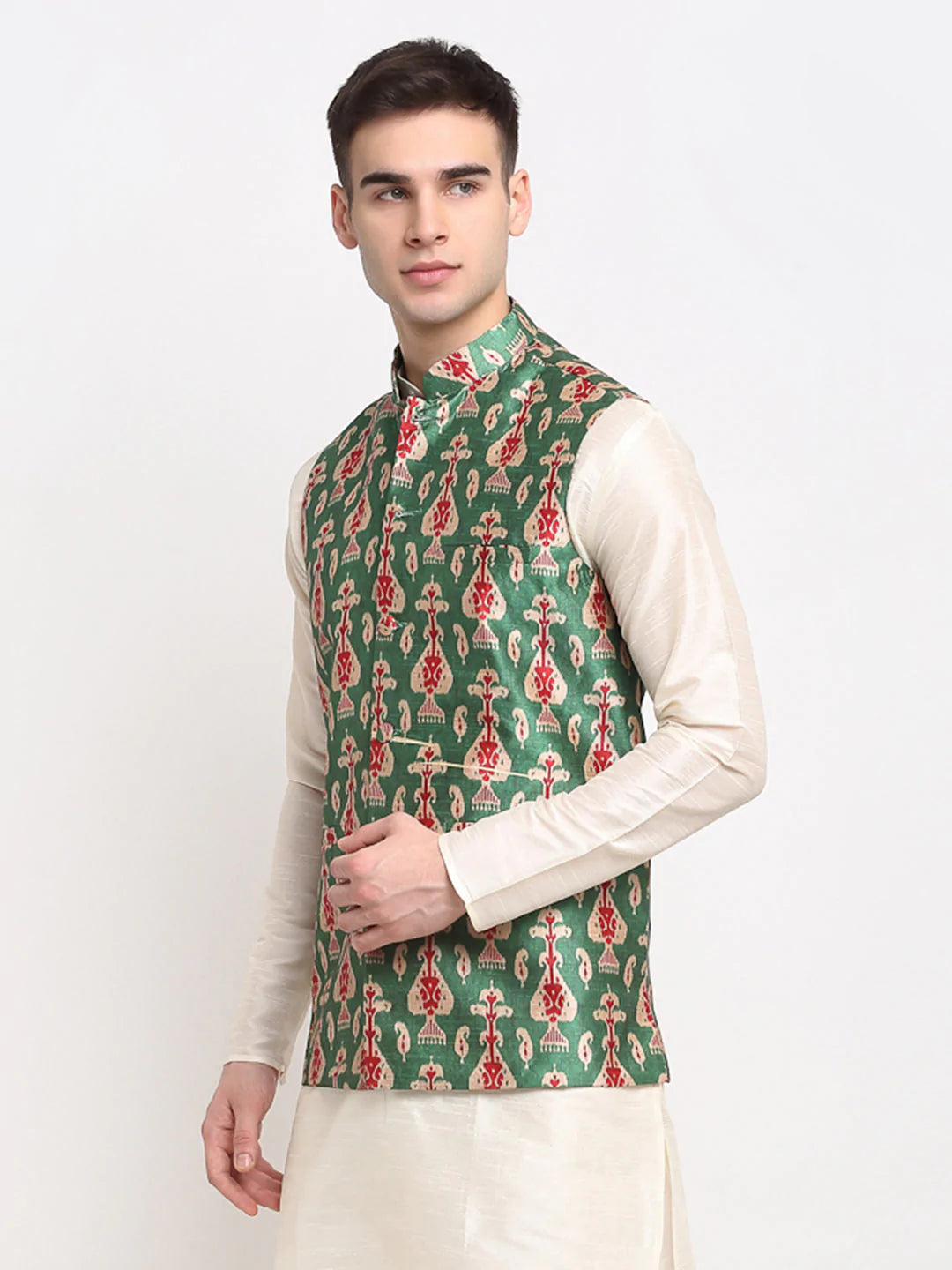 Jompers Men's Green Digital Printed Green Waistcoat ( JOWC 4025Green )