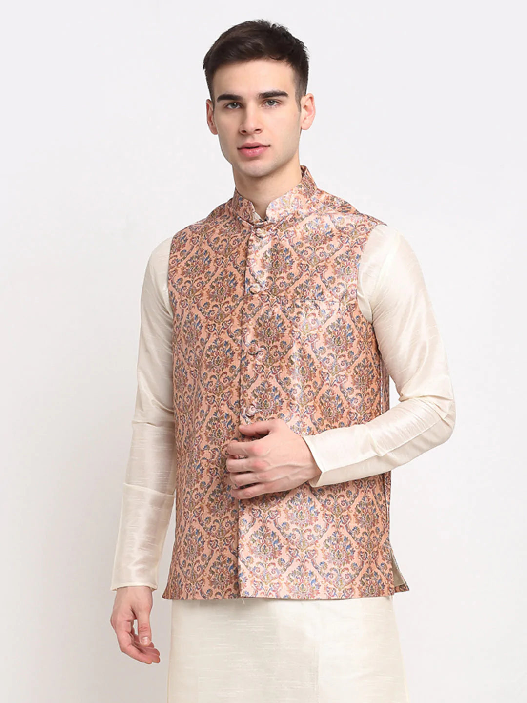 Jompers Men's Peach Digital Printed Peach Waistcoat ( JOWC 4025Peach )