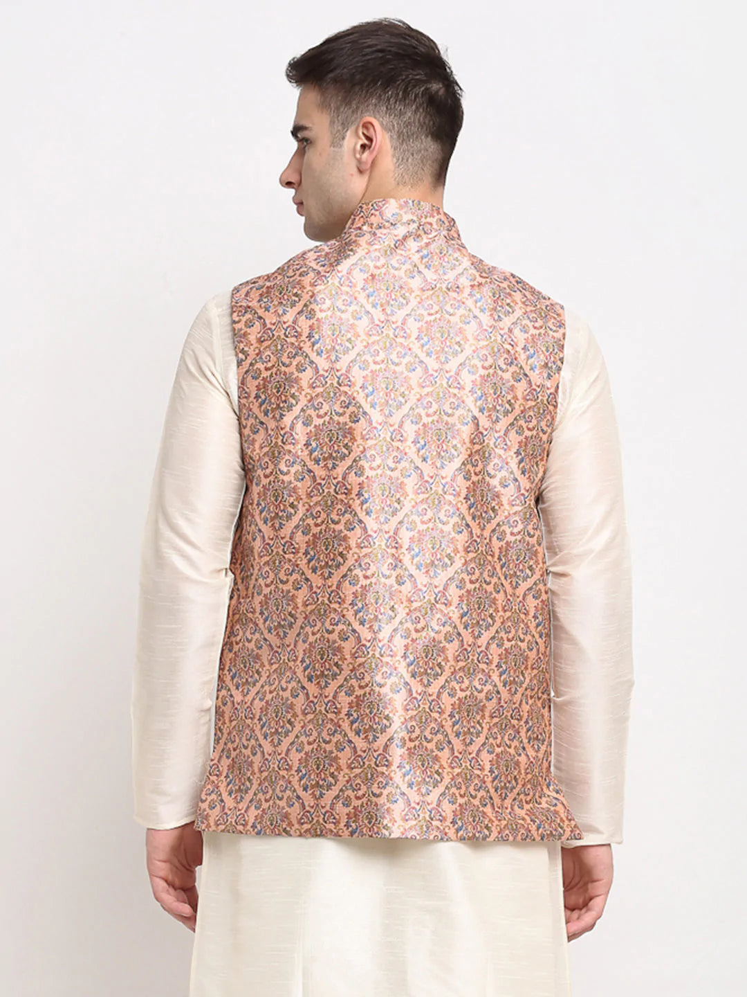 Jompers Men's Peach Digital Printed Peach Waistcoat ( JOWC 4025Peach )