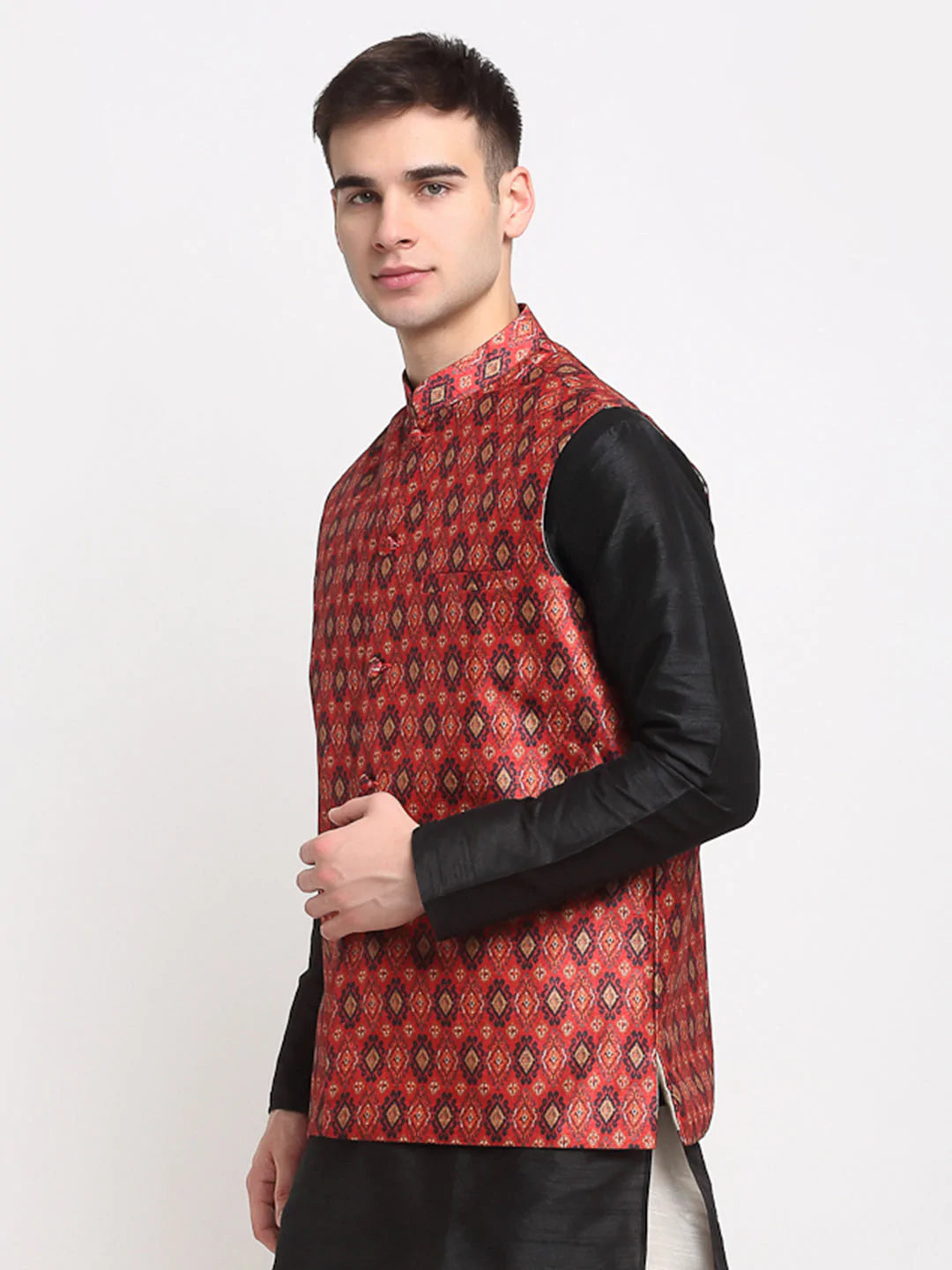 Jompers Men's Red Digital Printed Red Waistcoat ( JOWC 4025Red )